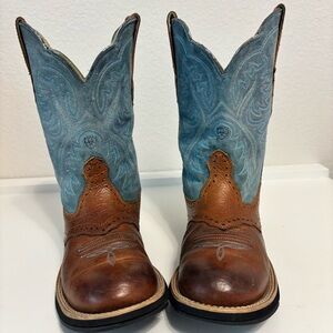 ARIAT Boots Women’s 7B Fatbaby Western Cowboy Blue Suede Brown Leather
